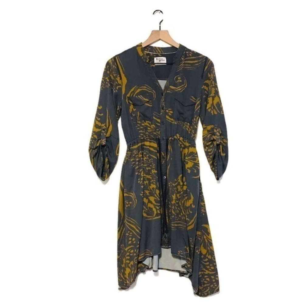Anthropologie Hooding Horses Gray Gold Long Sleeve Button Down Dress Women’s XS
